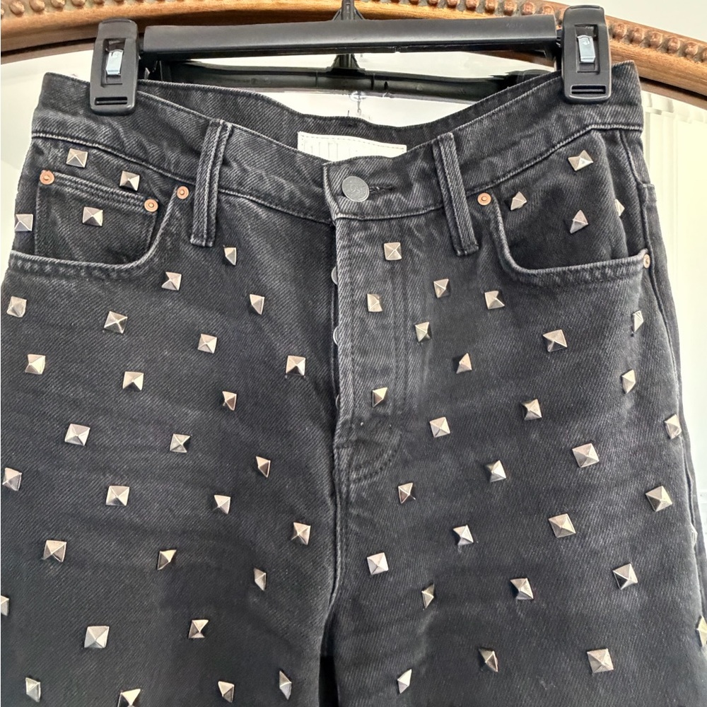 MOTHER Studded Black Wide-Leg Jeans - Picture 3 of 5